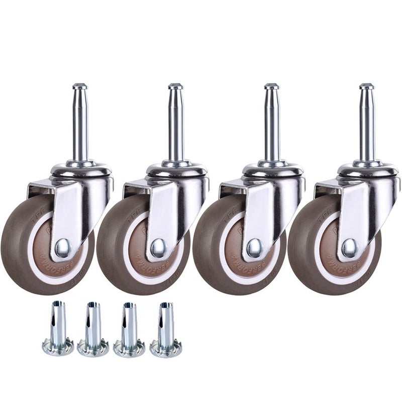 nerilee 2 Inch Rubber Caster Wheel Set of 4 with 5/16" x 1-1/2" (8 x 38mm) Stem and 20mm Dia Sockets, for Furniture Crib Trolley Dining Car Casters - Image 1